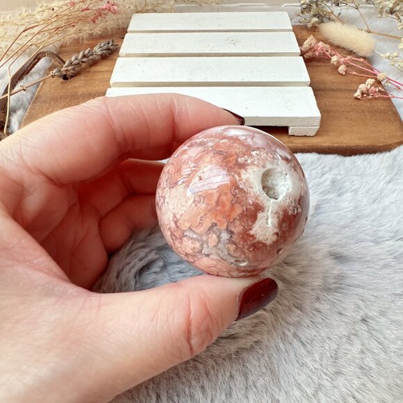 Beautiful Small Pink Cotton Candy Agate Sphere - Picture 6 of 8